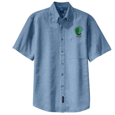 First Baptist Church of Mayville Men’s Denim Full Button – EMBROIDERED – Faded Blue product image