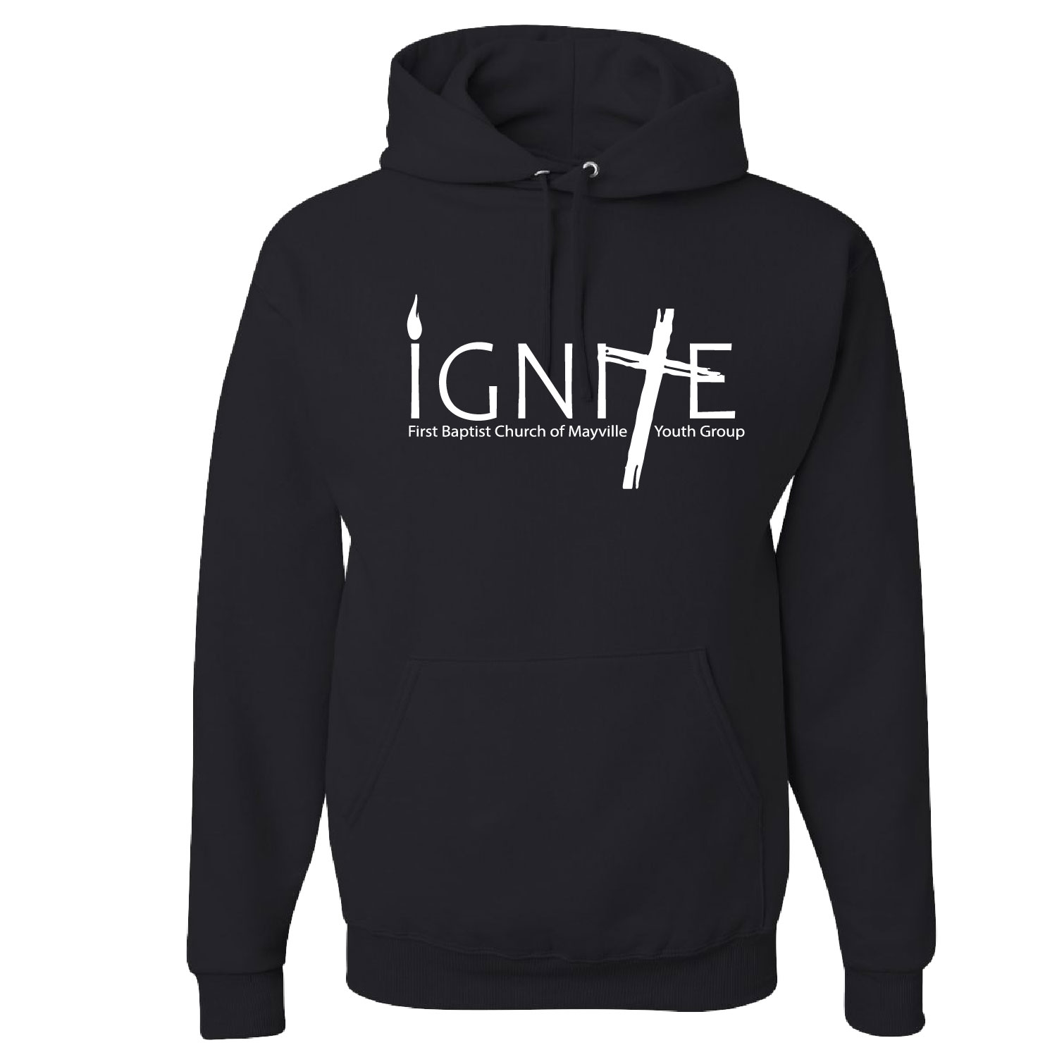 First Baptist Church of Mayville – Youth Group – Cotton Hooded Sweatshirt- – Printed – Black product image