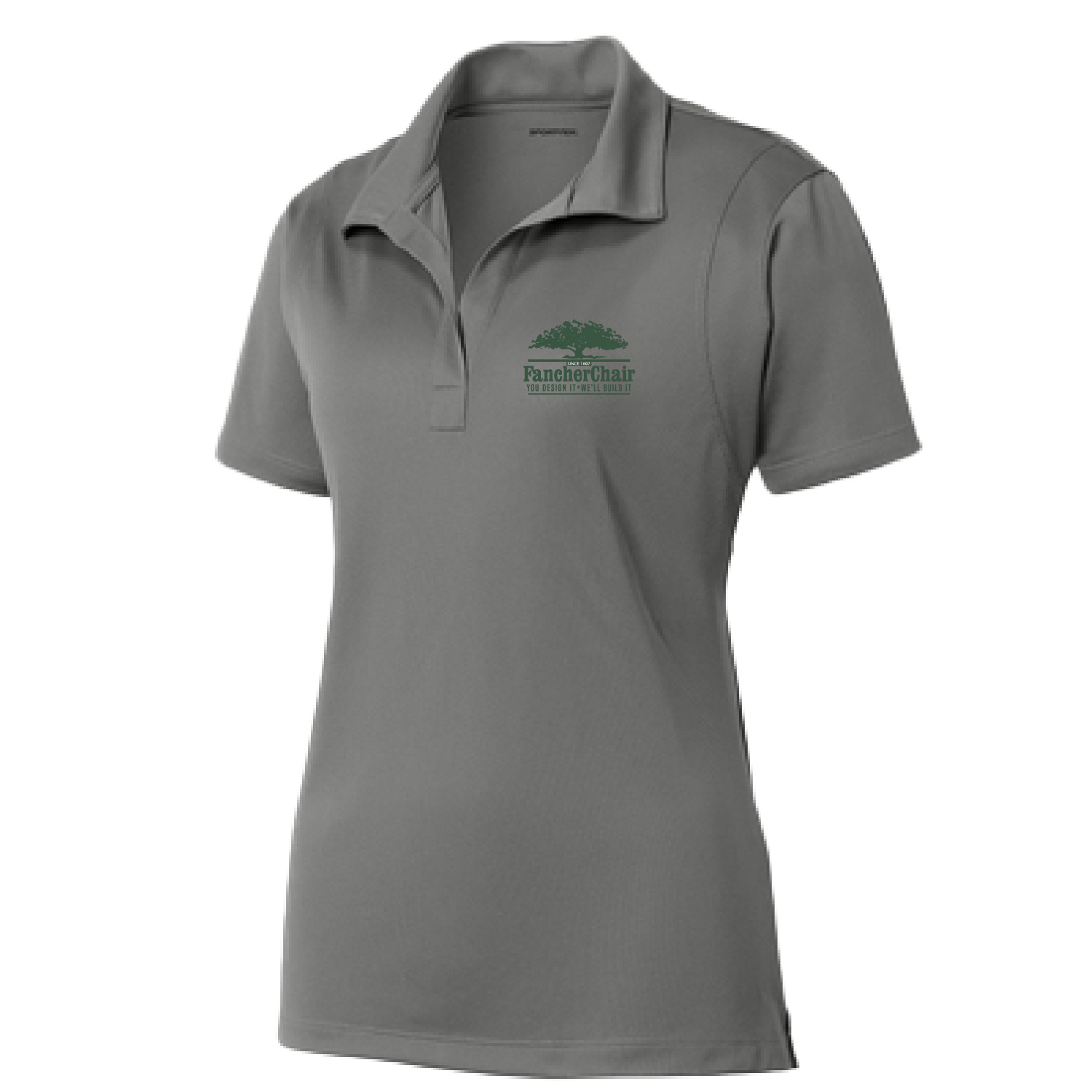 Fancher Chair Company – Ladies Poly Polo – Grey Concrete Embroidered product image