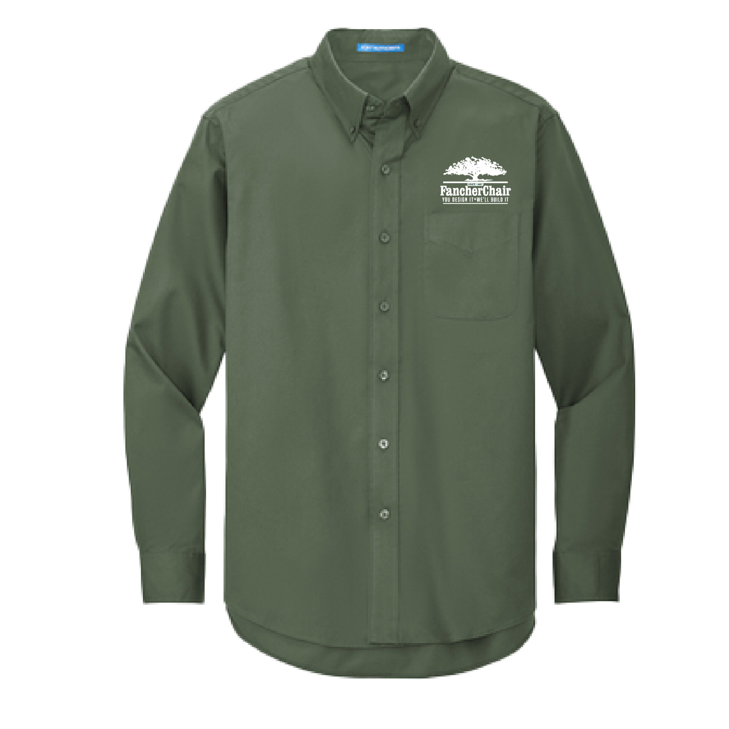 Fancher Chair Company – Men’s Long Sleeve Full Button-Down Shirt – Clover Green – Embroidered product image