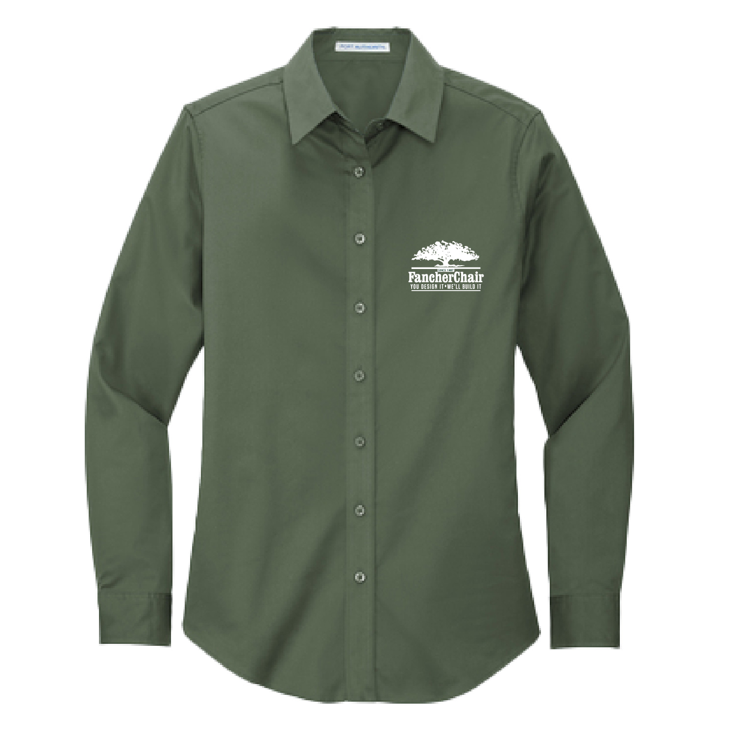 Fancher Chair Company – Ladies Long Sleeve Full Button-Down Shirt – Clover Green – Embroidered product image