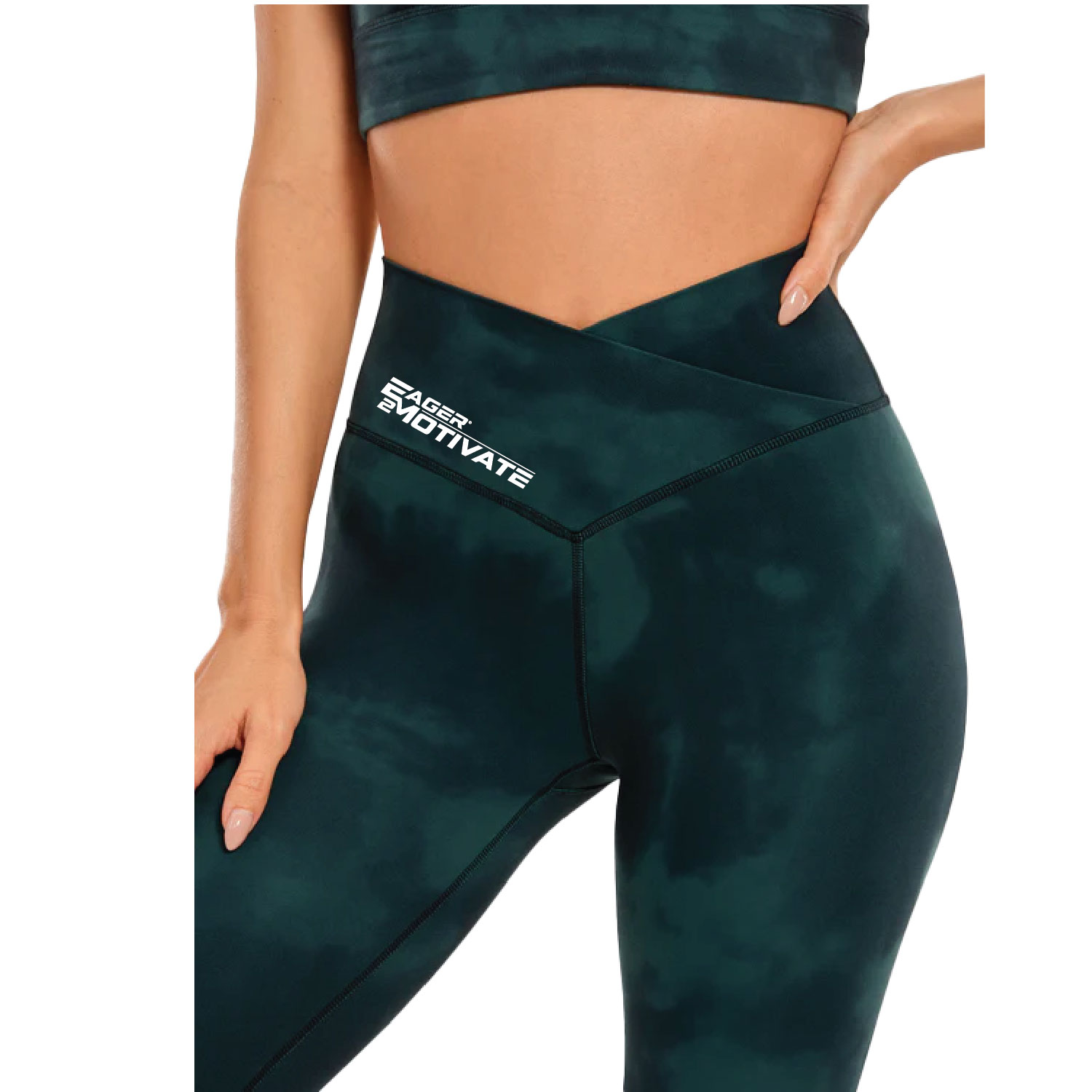 E2M – Emerald Green Tie Dye – Butterluxe Yoga Leggings 25″ – V Cross Waist product image