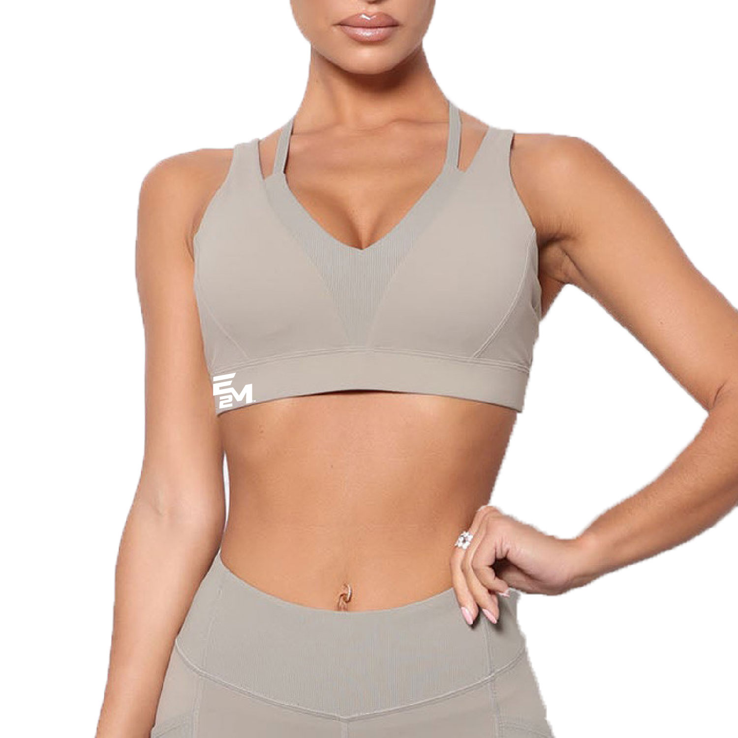 E2M – Ladies Plain Colored Drawstring Sports Bra product image