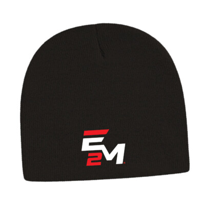 E2M Knit Beanie – Black with Red and White Design product image
