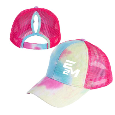 E2M – Pony Tail Tie Dye Cap – Rainbow – Pink Mesh product image