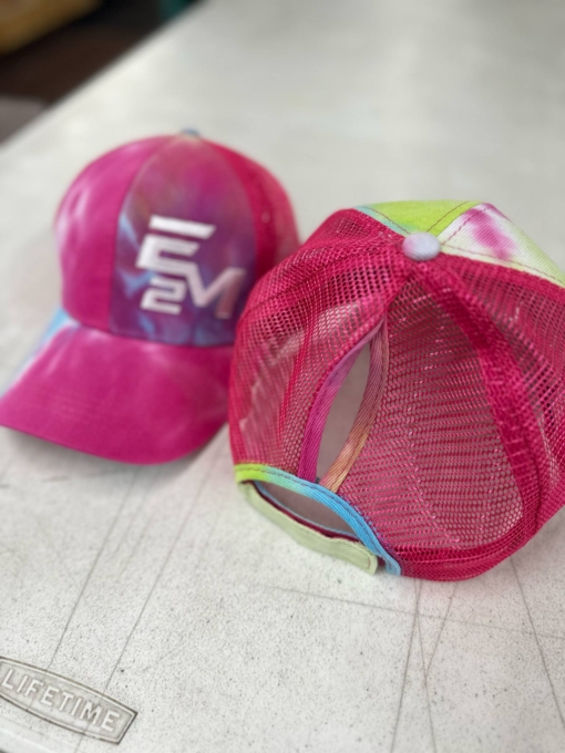E2M - Pony Tail Tie Dye Cap - Rainbow - Pink Mesh - Image 2