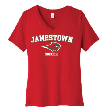 Jamestown Girls Soccer – Ladies Vneck Short Sleeve Shirt – Red product image