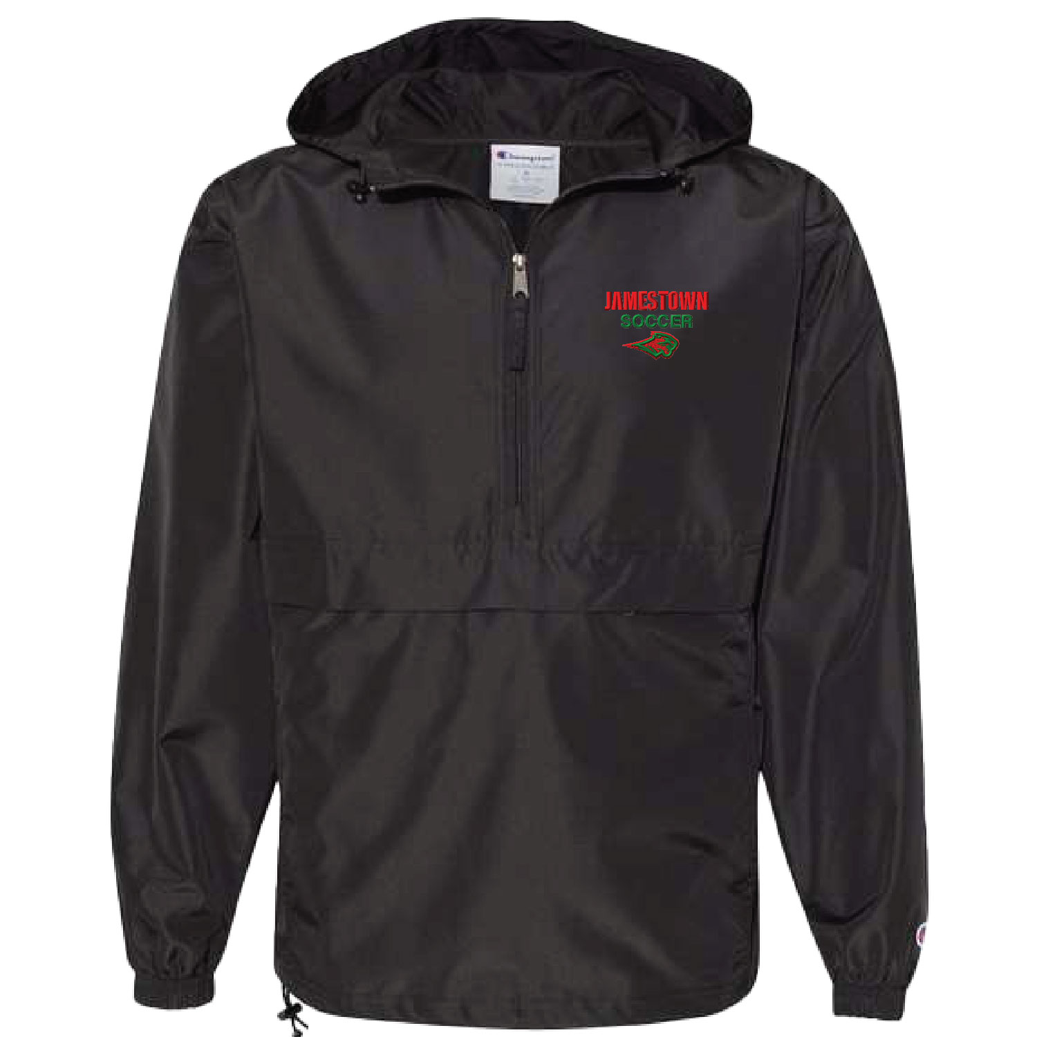 Jamestown Girls Soccer – Packable Hooded Quarter zip Windbreaker Jacket- Black EMBROIDERED product image