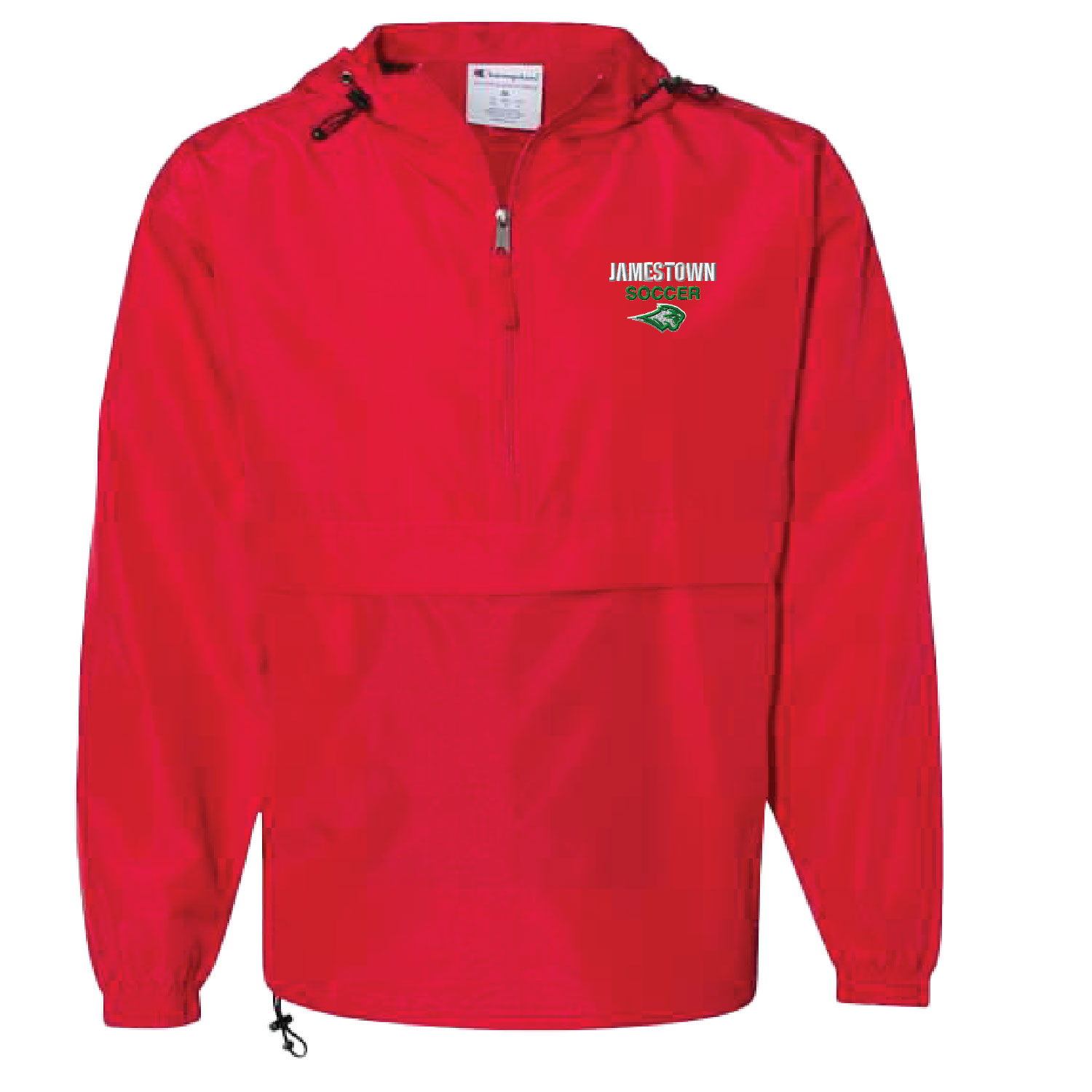 Jamestown Girls Soccer – Packable Hooded Quarter zip Windbreaker Jacket- Scarlet EMBROIDERED product image