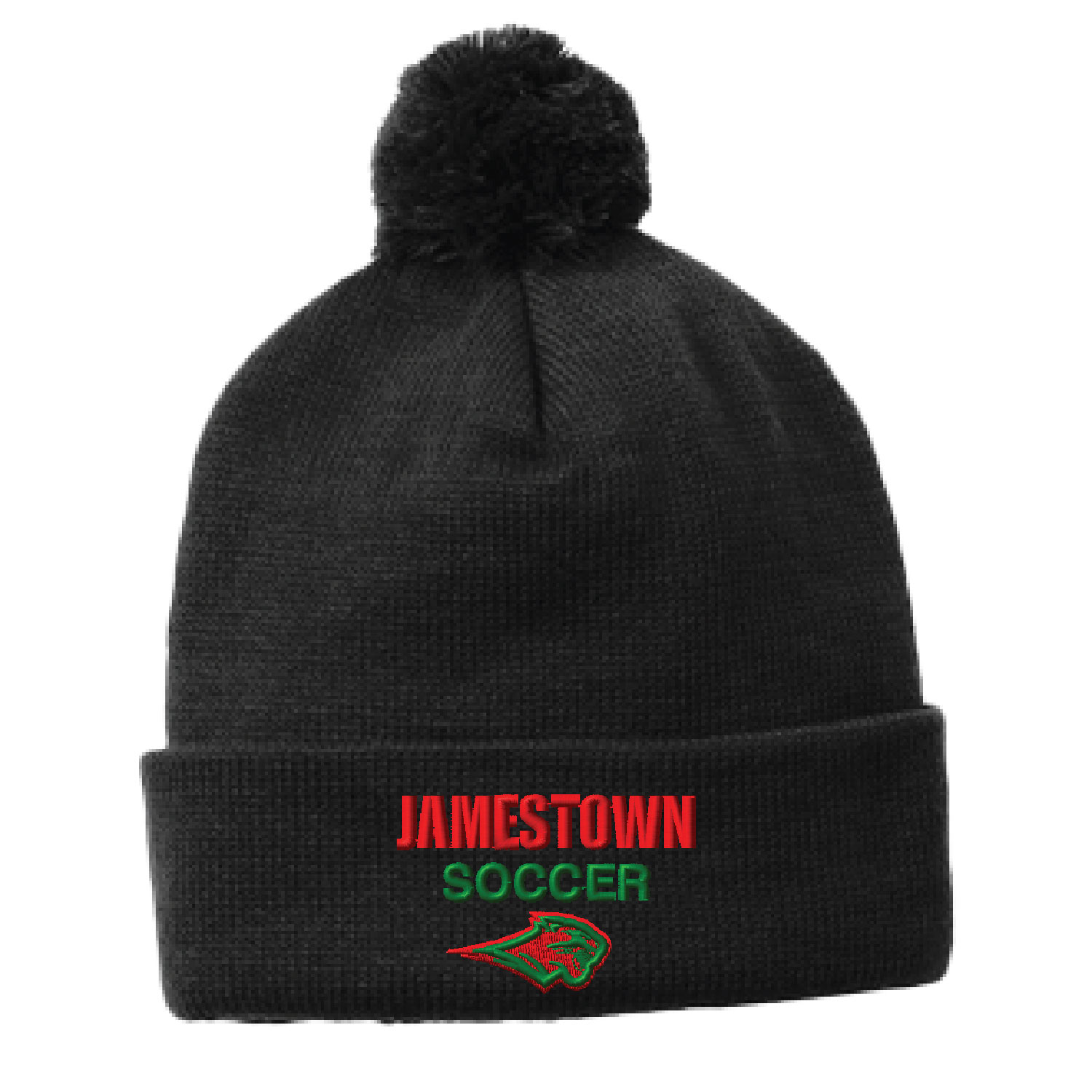 Jamestown Girls Soccer – Pom Pom Beanie – Black EMBROIDERED product image