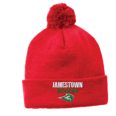 Jamestown Girls Soccer – Pom Pom Beanie – Red EMBROIDERED product image