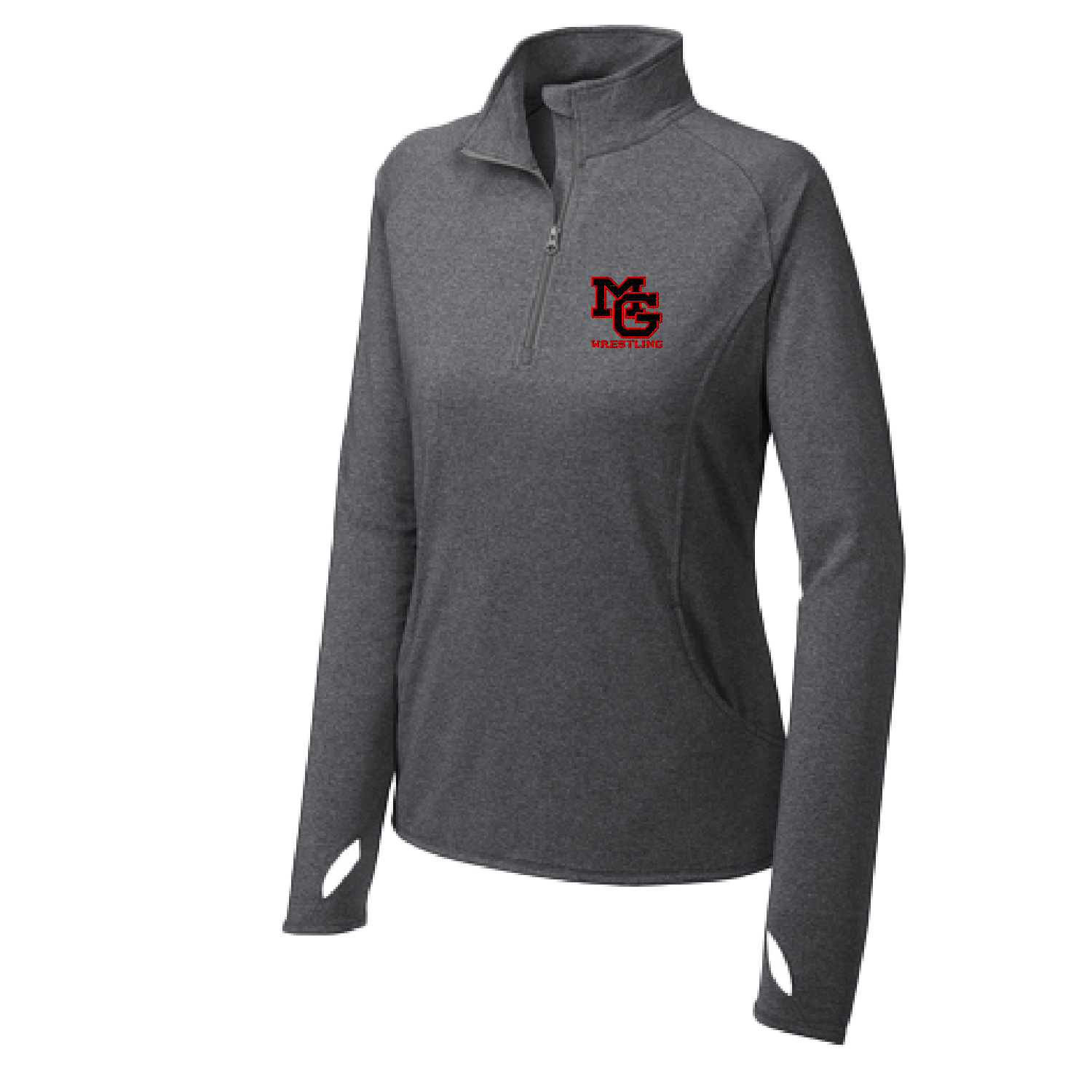 Maple Grove Wrestling- Ladies Quarterzip Pullover – Charcoal Heather EMBROIDERED product image