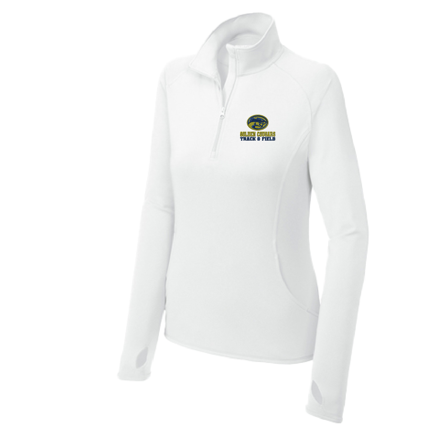 Golden Cougars Track – Ladies Quarter zip Pullover – White EMBROIDERED product image