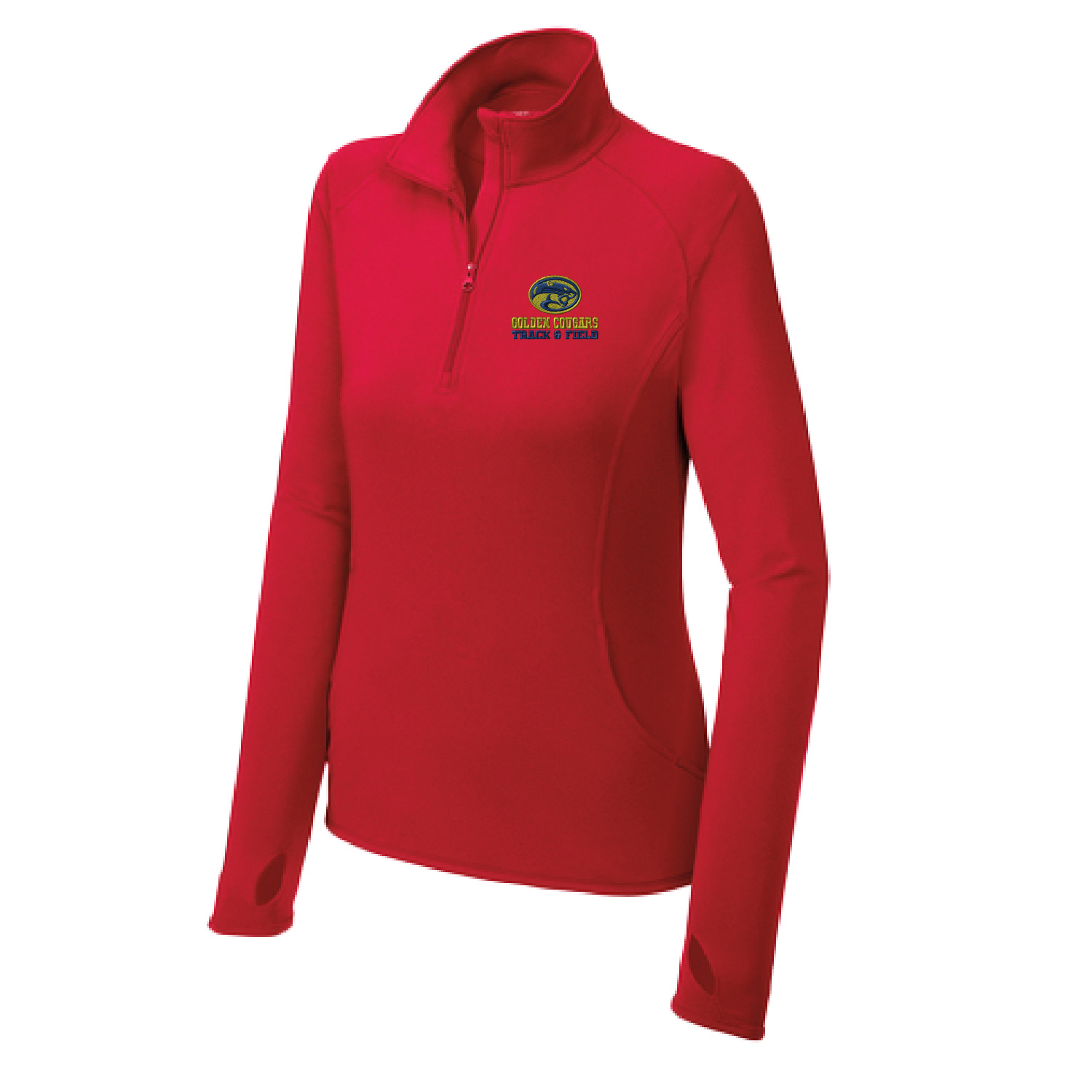 Golden Cougars Track – Ladies Quarter zip Pullover – Red EMBROIDERED product image