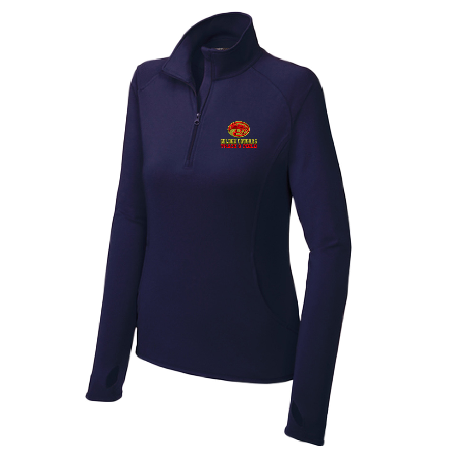 Golden Cougars Track – Ladies Quarter zip Pullover – Navy EMBROIDERED product image