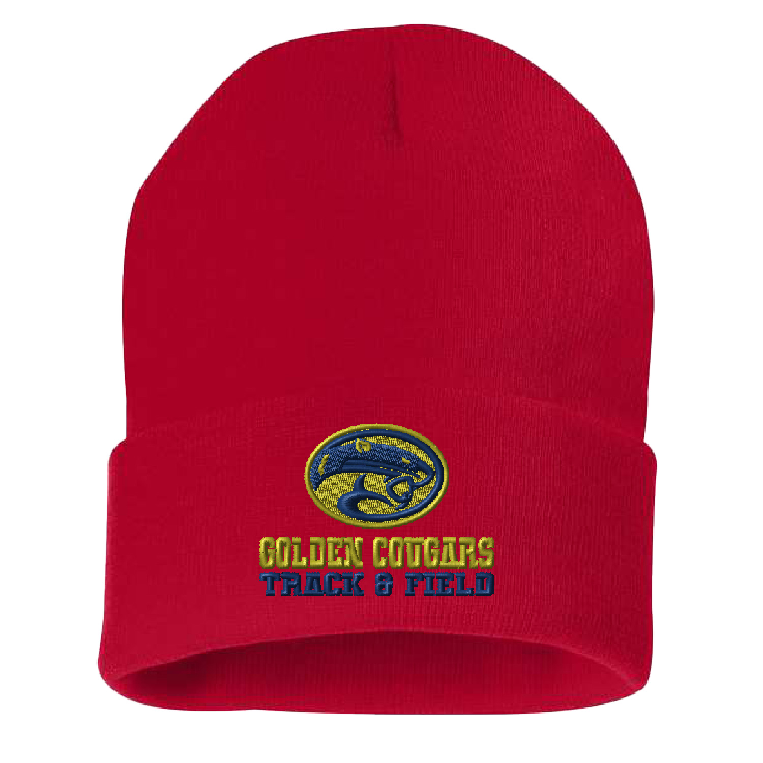 Golden Cougars Track – Solid Cuffed Beanie – Red EMBROIDERED product image