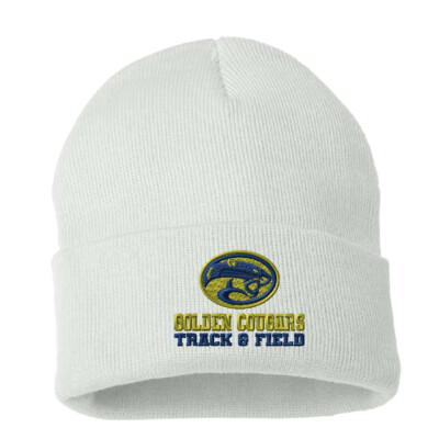 Golden Cougars Track – Solid Cuffed Beanie – White EMBROIDERED product image