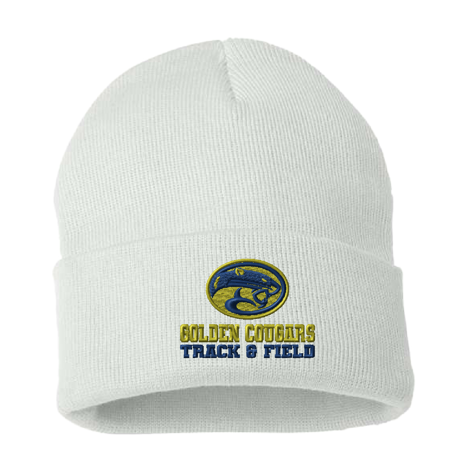 Golden Cougars Track – Solid Cuffed Beanie – White EMBROIDERED product image