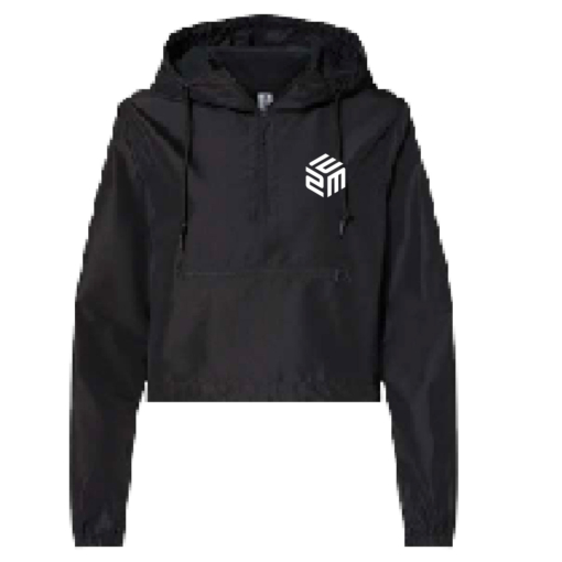 E2M - Ladies Independent Trading Crop Windbreaker - Black EMBROIDERED