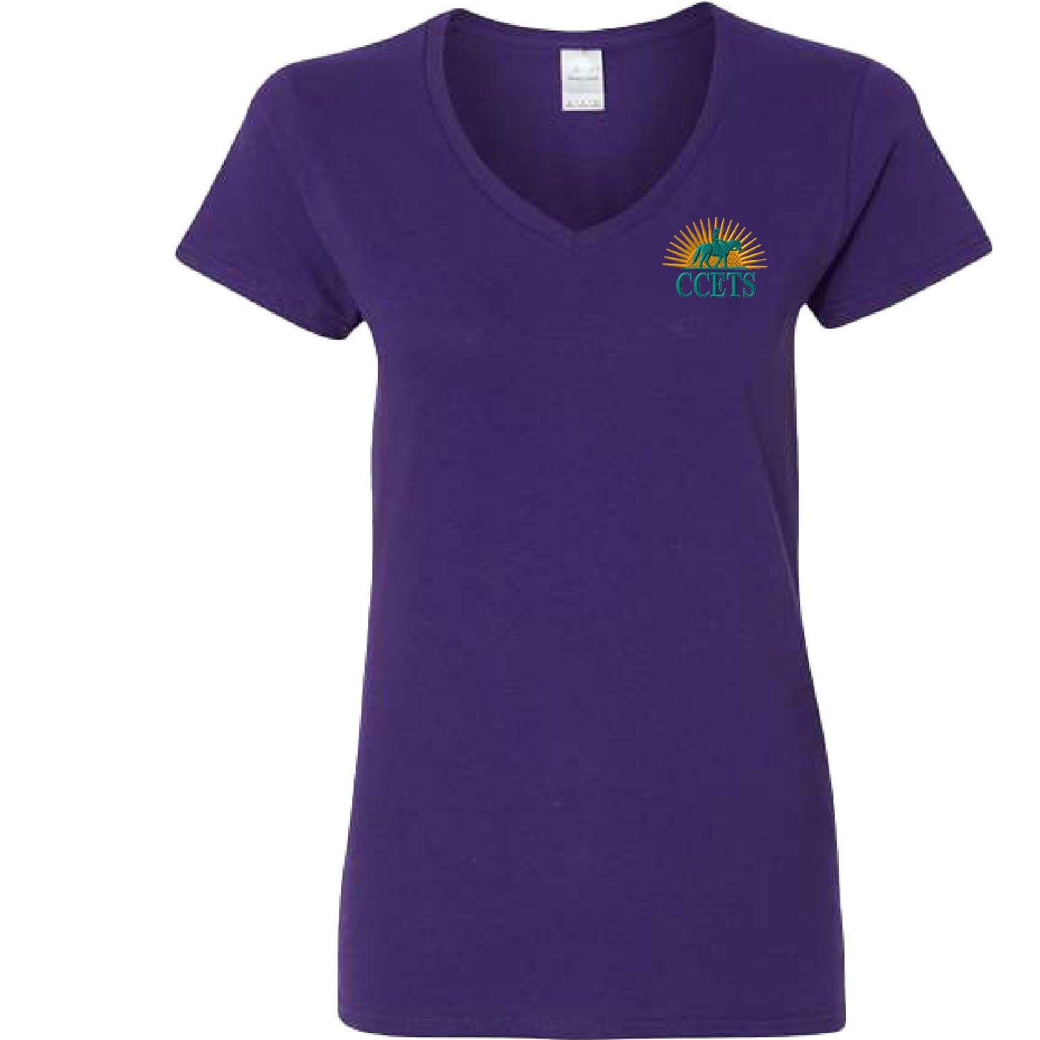CCETS – Ladies V-Neck Short Sleeve Shirt – Yellow/Teal Embroidery – Purple product image