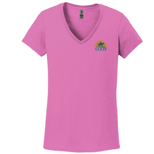CCETS - Ladies V-Neck Short Sleeve Shirt - Yellow/Teal Embroidery - Azalea