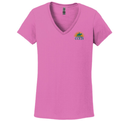CCETS – Ladies V-Neck Short Sleeve Shirt – Yellow/Teal Embroidery – Azalea product image