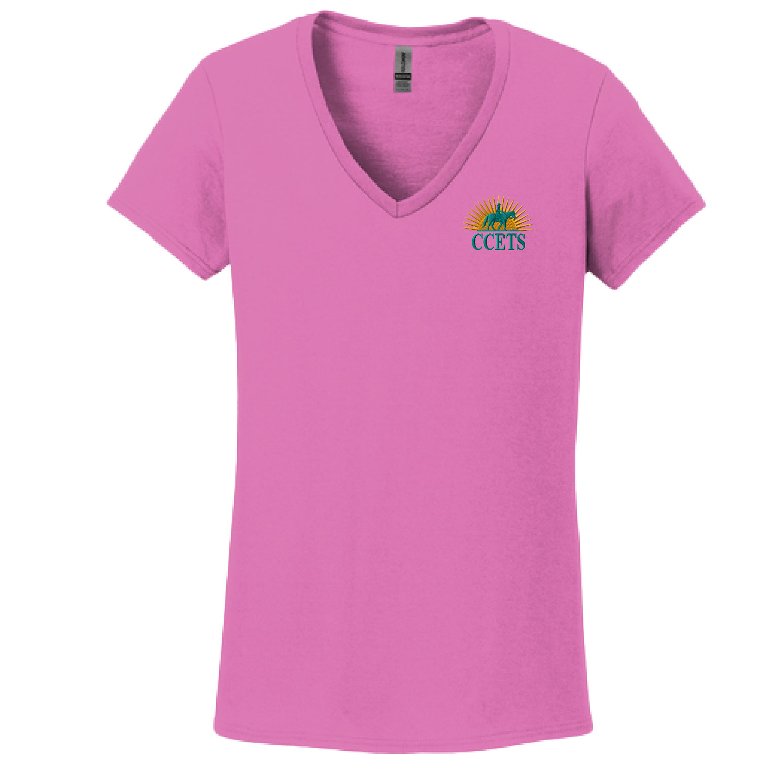 CCETS – Ladies V-Neck Short Sleeve Shirt – Yellow/Teal Embroidery – Azalea product image