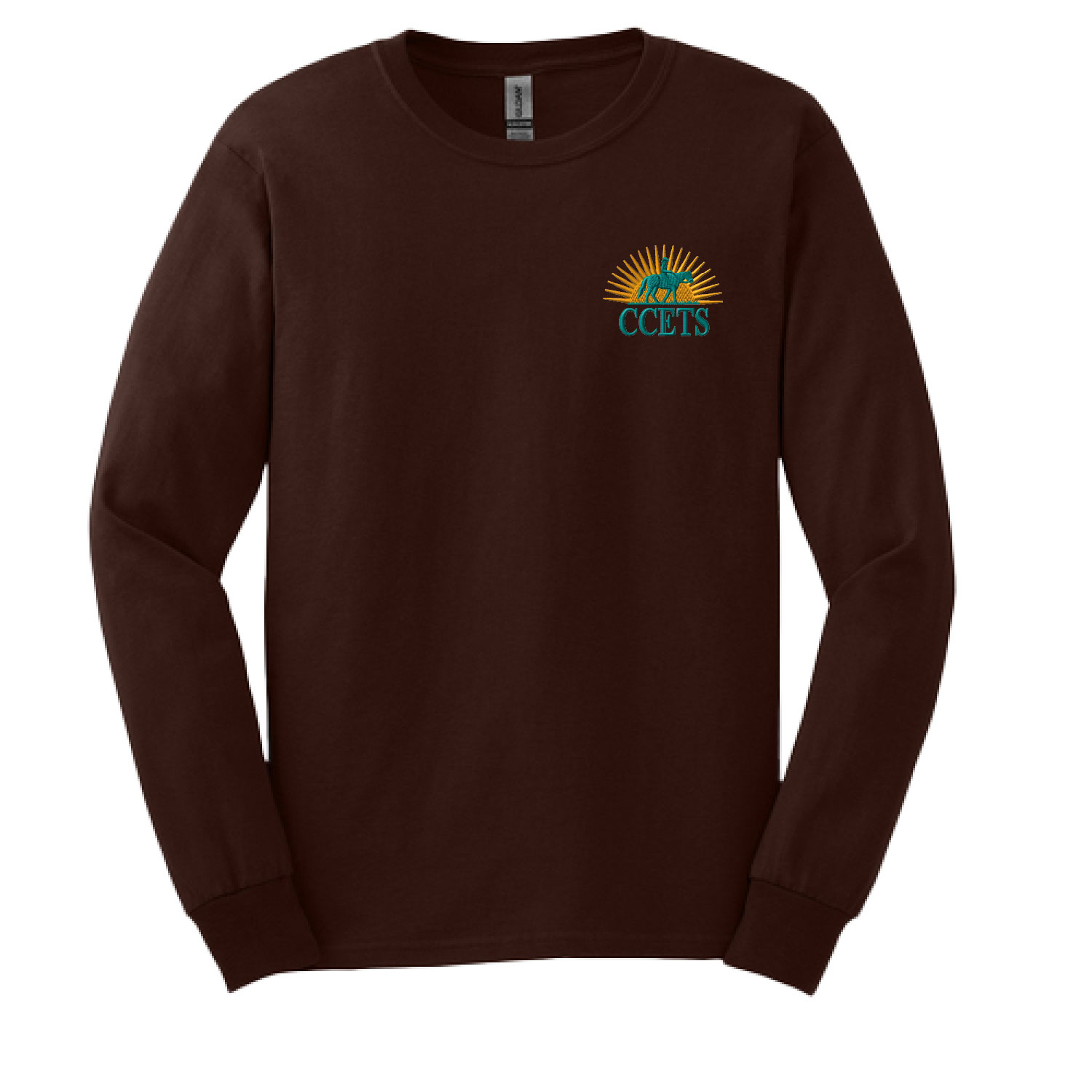 CCETS – Long Sleeve Shirt – Yellow/Teal Embroidery – Dark Chocolate product image