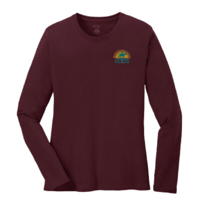 CCETS – Ladies Long Sleeve Shirt – Yellow/Teal Embroidery – Athletic Maroon product image