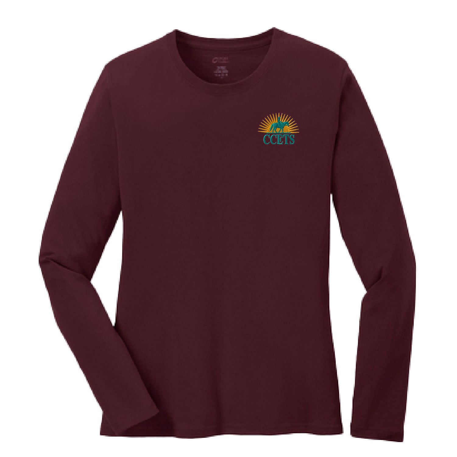 CCETS – Ladies Long Sleeve Shirt – Yellow/Teal Embroidery – Athletic Maroon product image