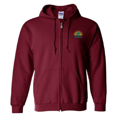 CCETS – Hooded Full Zip Sweatshirt – Yellow/Teal Embroidery – Cardinal Red product image