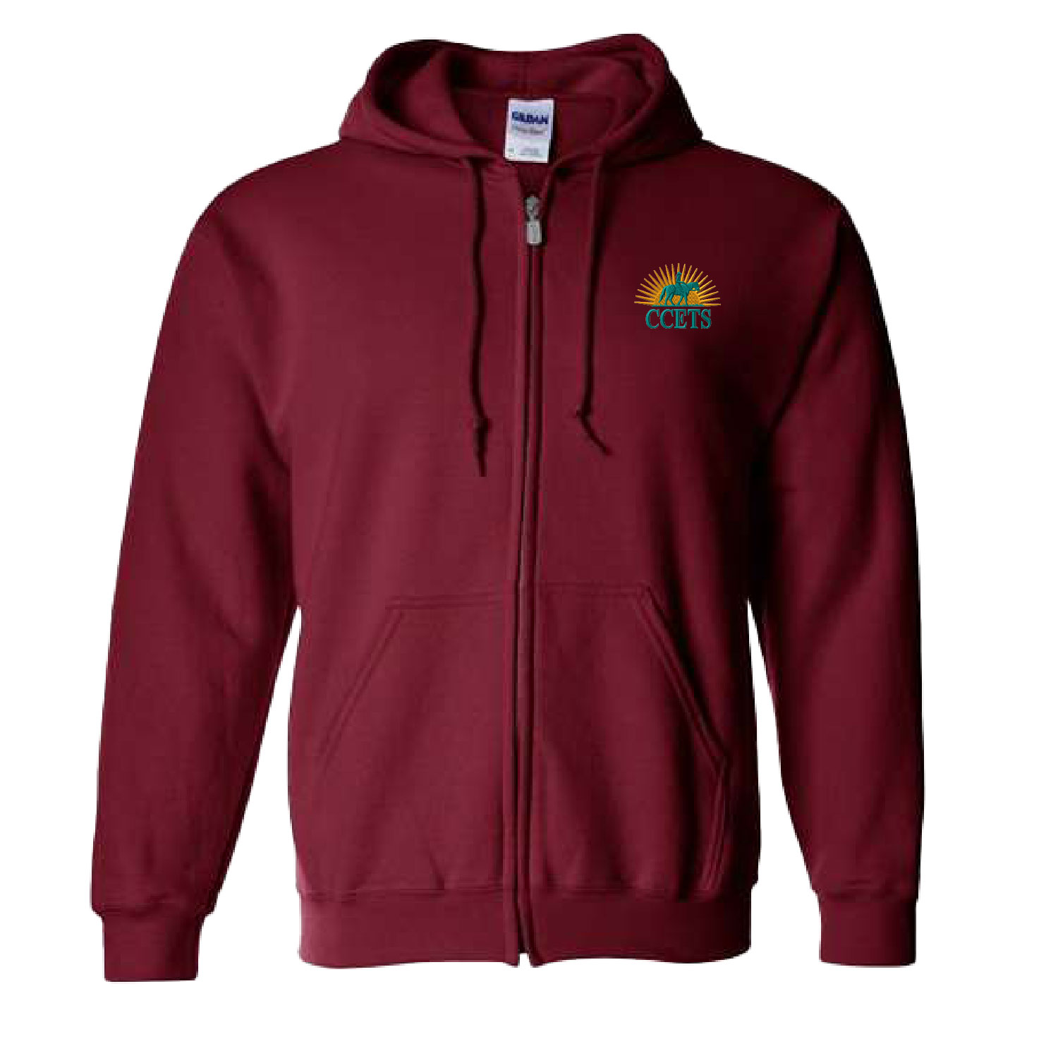 CCETS – Hooded Full Zip Sweatshirt – Yellow/Teal Embroidery – Cardinal Red product image