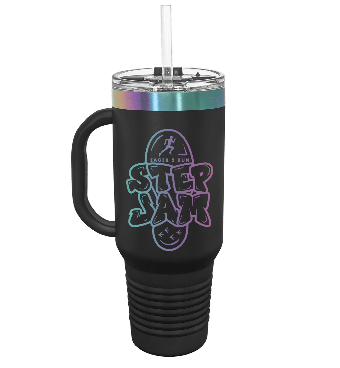 E2M – Black Ion Plated 40 Ounce Tumbler with Straw – Step Jam Design product image