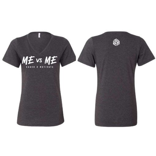 E2M - Ladies V-Neck Short Sleeve Shirt- Dark Heather Gray - Image 2