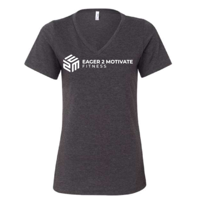 E2M - Ladies V-Neck Short Sleeve Shirt- Dark Heather Gray