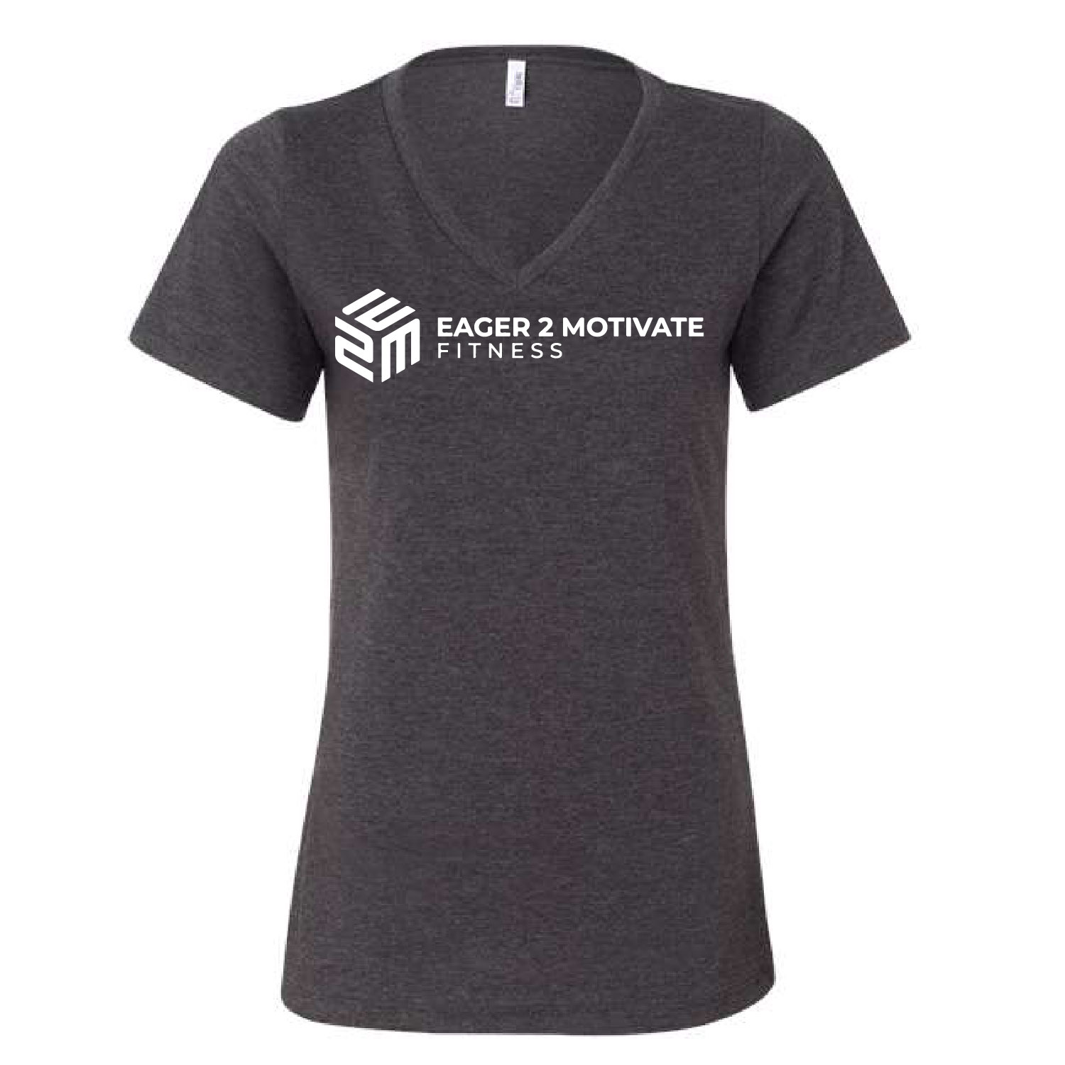 E2M – Ladies V-Neck Short Sleeve Shirt- Dark Heather Gray product image