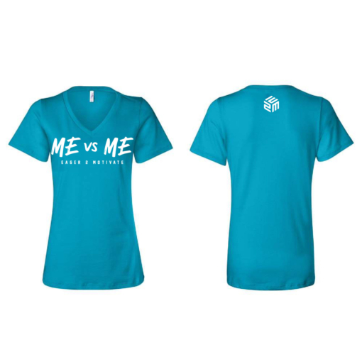 E2M - Ladies V-Neck Short Sleeve Shirt- Turquoise - Image 2