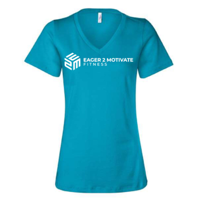 E2M - Ladies V-Neck Short Sleeve Shirt- Turquoise