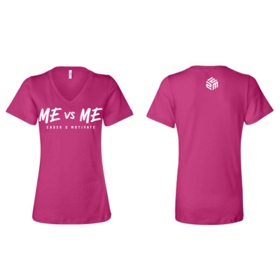 E2M - Ladies V-Neck Short Sleeve Shirt- Berry