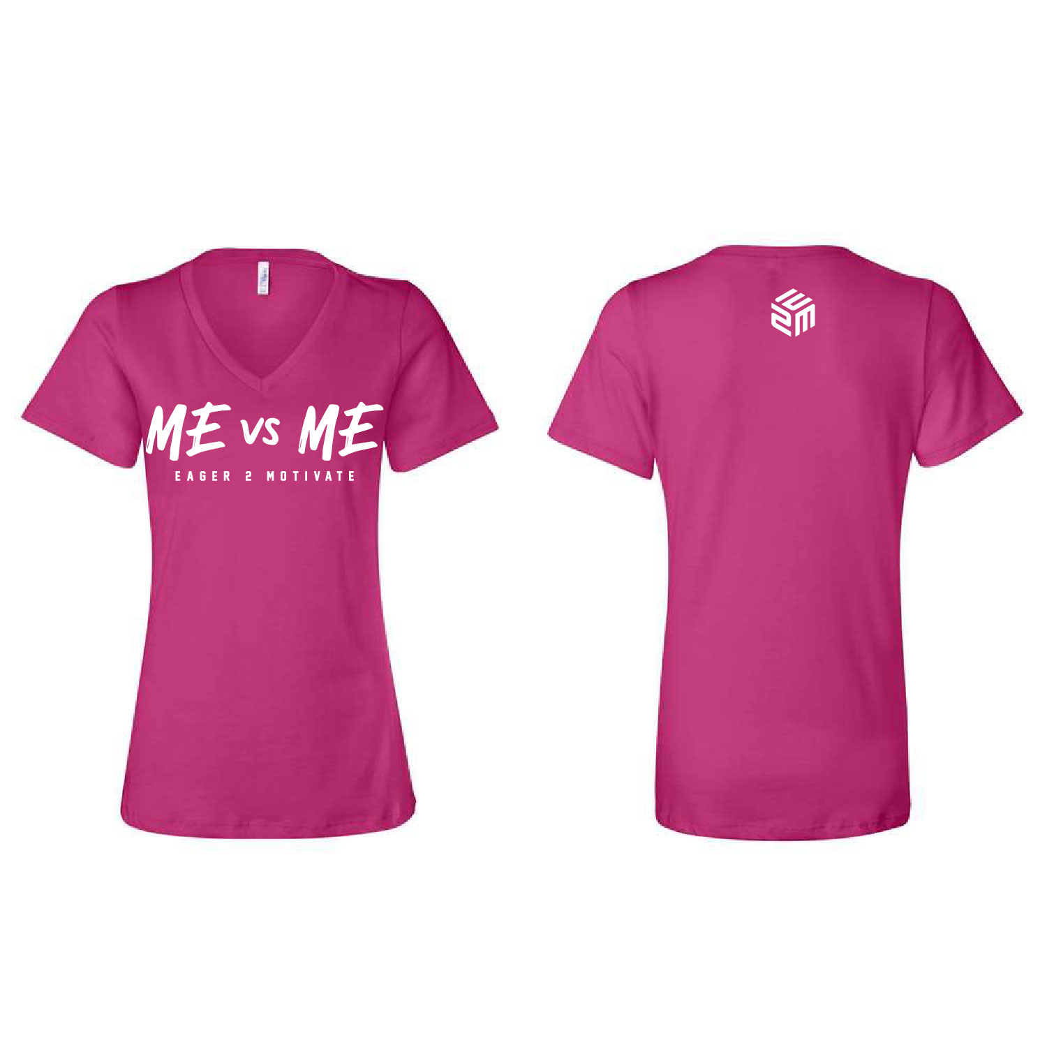 E2M – Ladies V-Neck Short Sleeve Shirt- Berry product image
