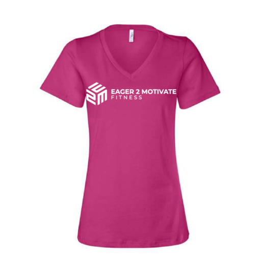 E2M - Ladies V-Neck Short Sleeve Shirt- Berry - Image 2