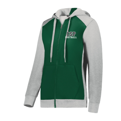 CSP Football – Ladies Three Season Fleece Full Zip Hooded Sweatshirt – Dark Green / Gray EMBROIDERED product image