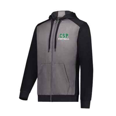 CSP Football - Three Season Fleece Full Zip Hooded Sweatshirt - Dark Gray / Black EMBROIDERED