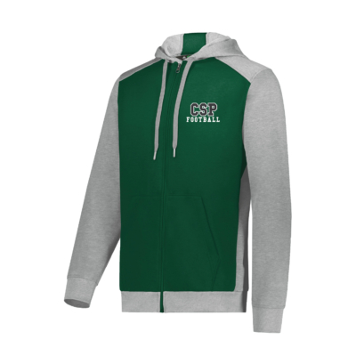CSP Football - Three Season Fleece Full Zip Hooded Sweatshirt - Dark Green / Gray EMBROIDERED