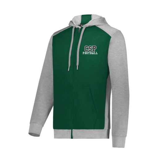 CSP Football - Three Season Fleece Full Zip Hooded Sweatshirt - Dark Green / Gray EMBROIDERED