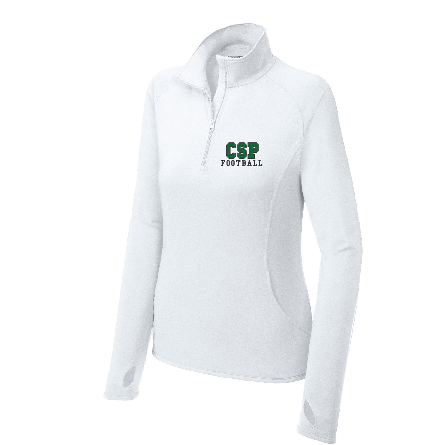 CSP Football – Ladies Poly Spandex Quarter Zip White – EMBROIDERED product image