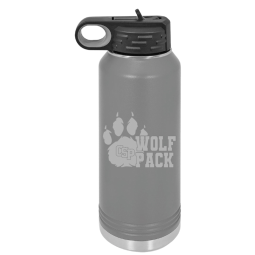 CSP Wolfpack Mini Football- 32 Oz Water Bottle - Dark Gray Engraved