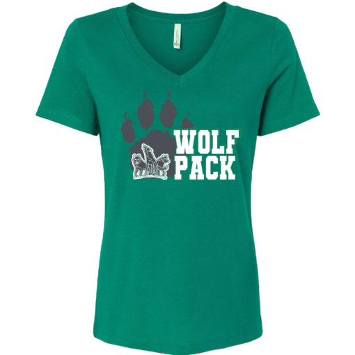 CSP Wolfpack Mini Football- Ladies Vneck Short Sleeve Shirt - Kelly - Image 2