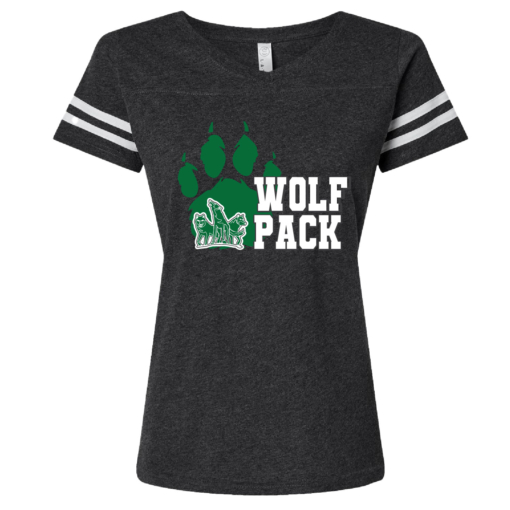 CSP Wolfpack Mini Football- Ladies LAT Football V Neck Jersey Short Sleeve Shirt - Dark Gray / White - Image 2