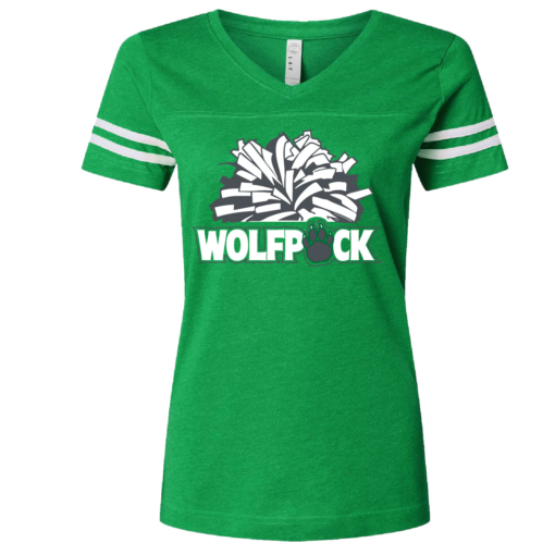 CSP Wolfpack Mini Football- Ladies LAT Football V Neck Jersey Short Sleeve Shirt - Kelly / White - Image 2